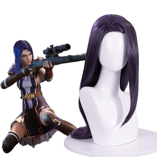 Anime LOL Arcane Caitlyn Plicewoman Purple Long Straight Cosplay Wigs