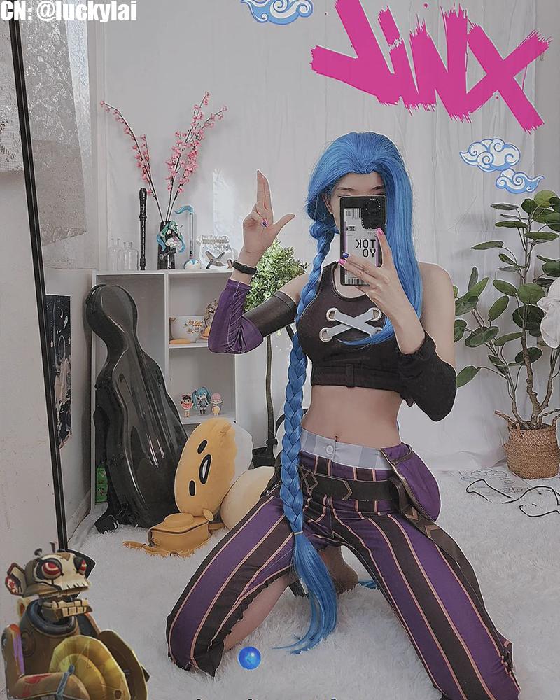 【In Stock】130cm Anime LOL Arcane Jinx Blue Cosplay Wigs