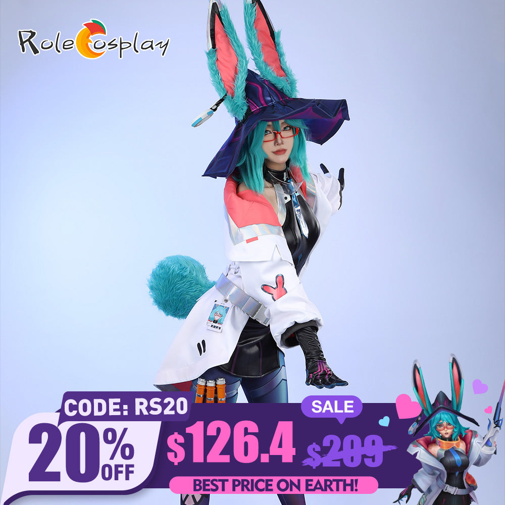 LOL Battle Bunny Aurora Cosplay Costume with Tails&Hat