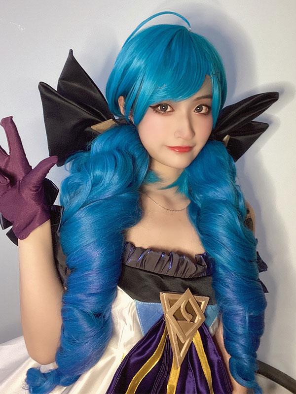 LOL Gwen Blue Gradient Ponytail  Wavy Long Cosplay Wigs