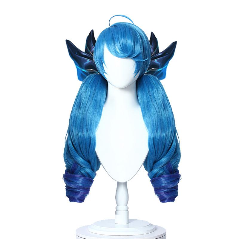 LOL Gwen Blue Gradient Ponytail  Wavy Long Cosplay Wigs