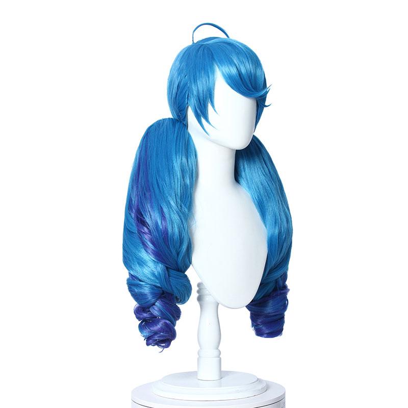 LOL Gwen Blue Gradient Ponytail  Wavy Long Cosplay Wigs