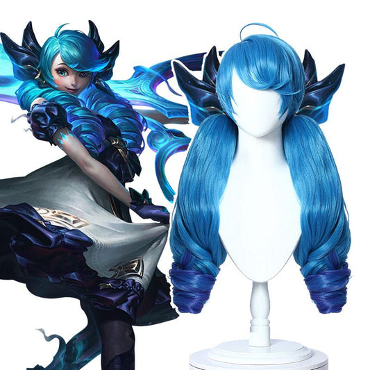 LOL Gwen Blue Gradient Ponytail  Wavy Long Cosplay Wigs
