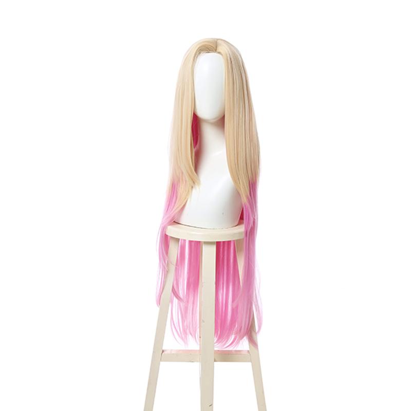 LOL KDA BADDEST Nine Tailed Fox Ahri Blond Mixed Pink Long Cosplay Wigs