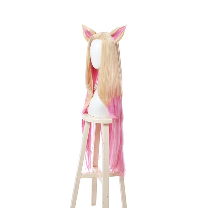 LOL KDA BADDEST Nine Tailed Fox Ahri Blond Mixed Pink Long Cosplay Wigs
