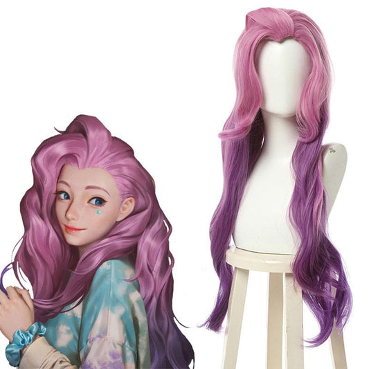 LOL KDA BADDEST Seraphine Pink Mixed Purple Long Cosplay Wigs