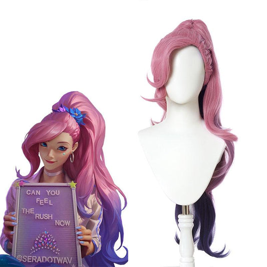 LOL KDA BADDEST Seraphine Pink Mixed Purple Long Ponytail Cosplay Wigs