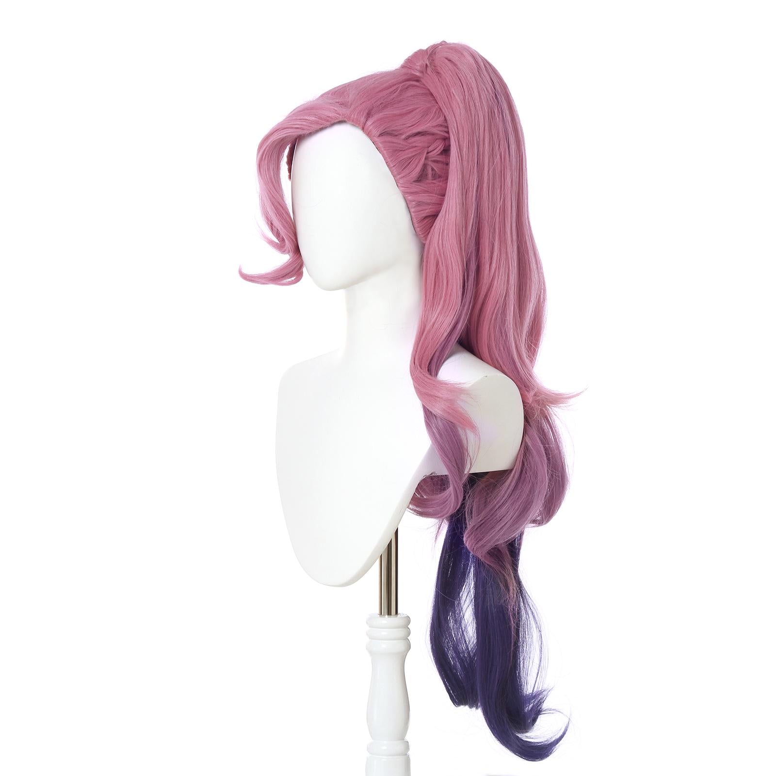 LOL KDA BADDEST Seraphine Pink Mixed Purple Long Ponytail Cosplay Wigs
