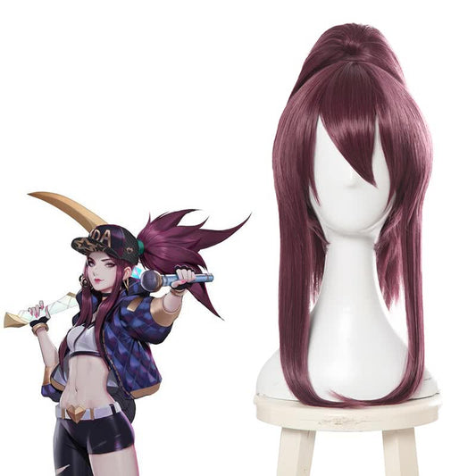 LOL KDA Skin Akali Purple Ponytail Long Cosplay Wigs