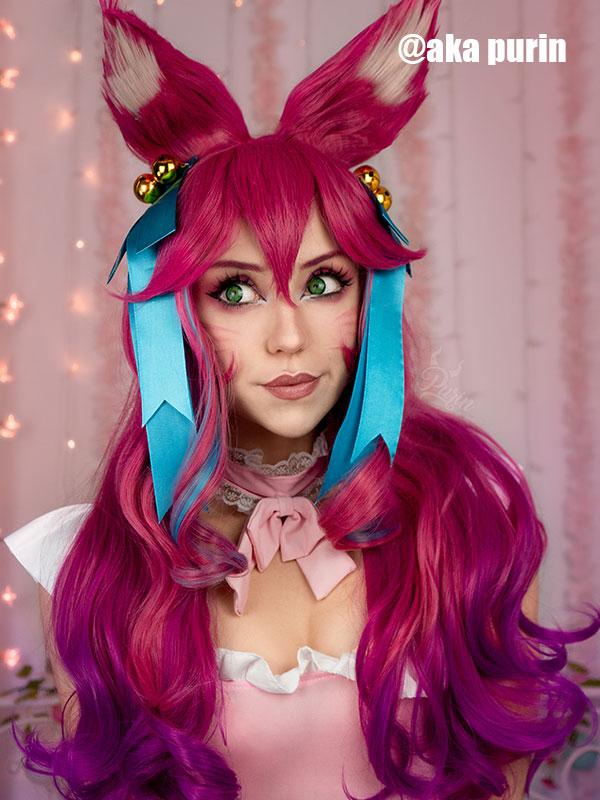 LOL Spirit Blossom Ahri Pink Mixed Long Cosplay Wigs