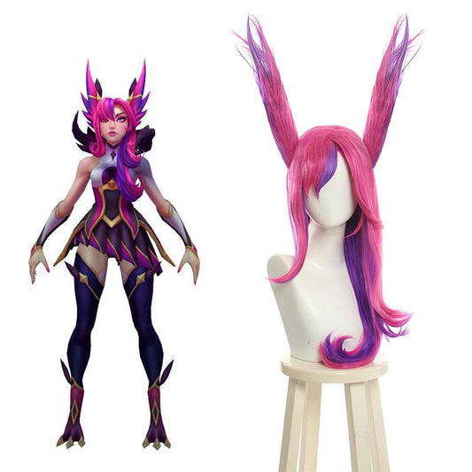 LOL Star Guardian Xayah Pink Mixed Purple Long Cosplay Wigs