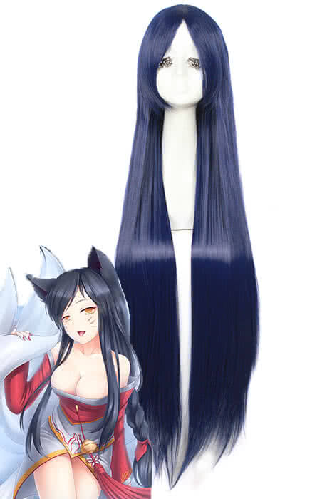 League Of Legends the Nine-Tailed Fox Ahri Long Deep Blue Game Cosplay Woman Wigs