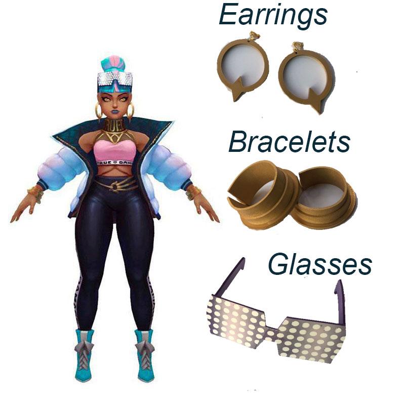 LOL True Damage Qiyana  Earrings & Bracelets & Glasses Cosplay Props
