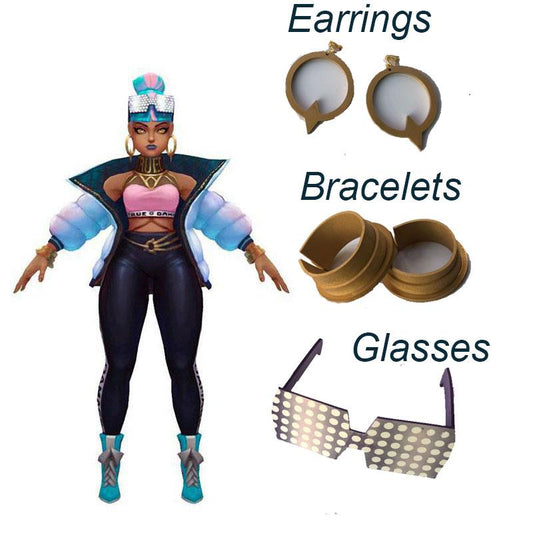 LOL True Damage Qiyana  Earrings & Bracelets & Glasses Cosplay Props