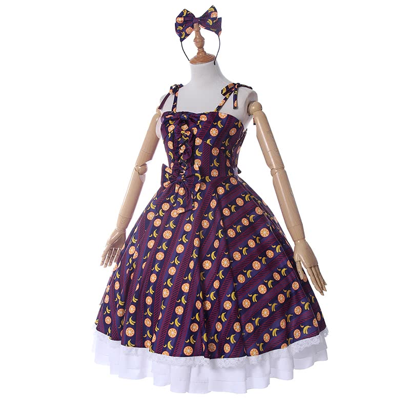 Lolita Summer Strapless Strap Dress Fruit Pattern Lolita Costume