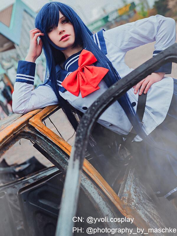 100cm long dark blue straight cosplay wig Japan anime girls hair