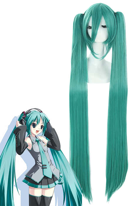120cm Miku Supper Long Green Cosplay Wigs Straight Clip on Ponytails Full Hair
