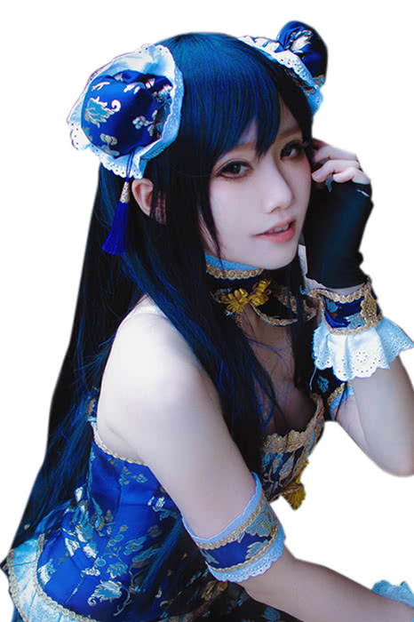 80cm Long Straight Love Live! Sonoda Umi Dark Blue Cosplay Wigs
