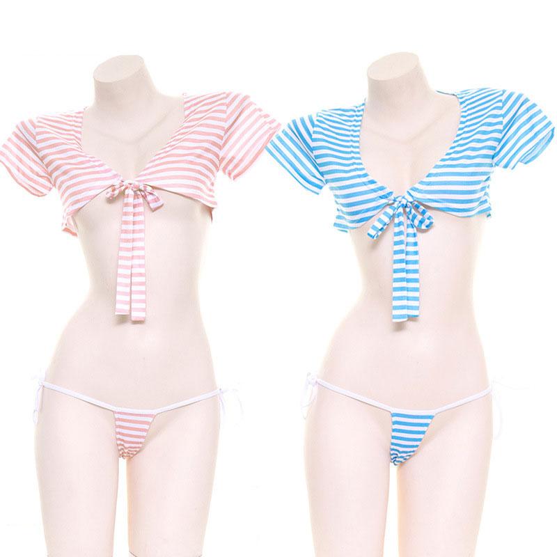 Low-cut Sexy Striped Bikini 2 Colors Cosplay Costume