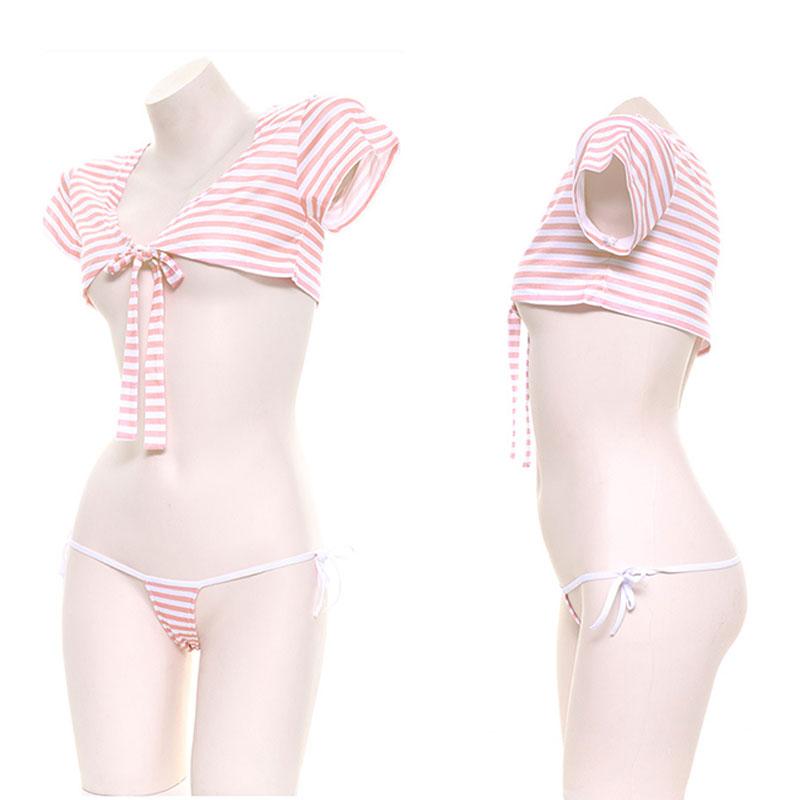 Low-cut Sexy Striped Bikini 2 Colors Cosplay Costume