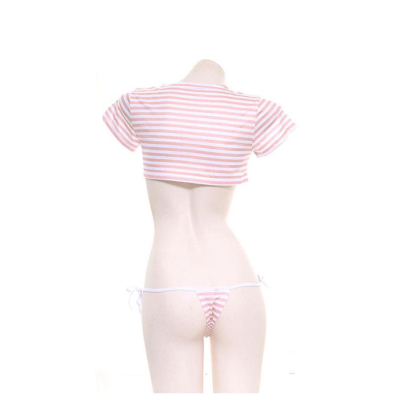 Low-cut Sexy Striped Bikini 2 Colors Cosplay Costume