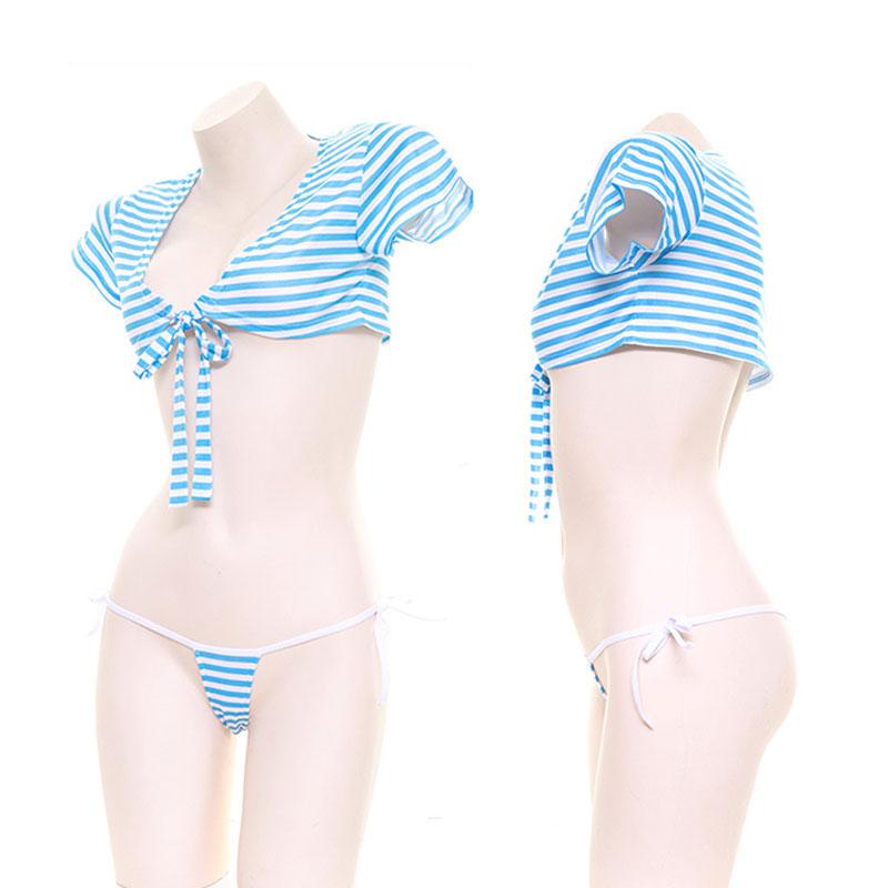 Low-cut Sexy Striped Bikini 2 Colors Cosplay Costume