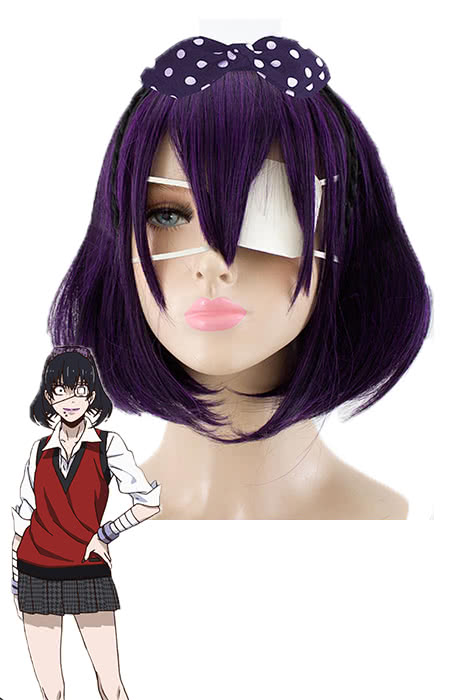 Kakegurui Midari Ikishima Short Purple Mixed Black Anime Cosplay Woman Wigs