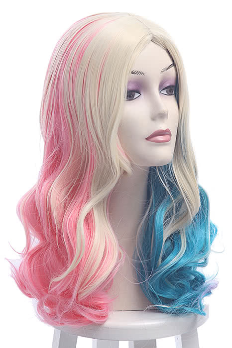 Suicide Squad Harleen Quinzel Cosplay Wigs Curly Mixed Colored Hair