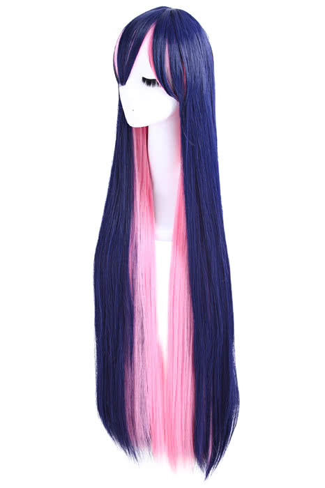 Panty & Stocking with Garterbelt Anarchy Stocking Long Straight Indigo Pink Cosplay Wigs