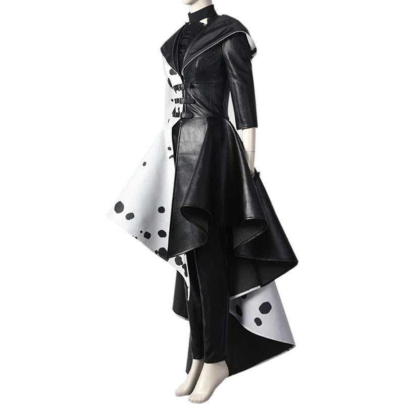 Movie Cruella Cruella de Vil Halloween Black White Splicing Suit Cosplay Costume