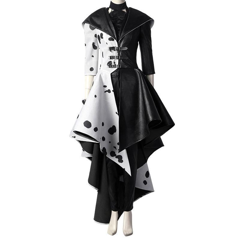 Movie Cruella Cruella de Vil Halloween Black White Splicing Suit Cosplay Costume