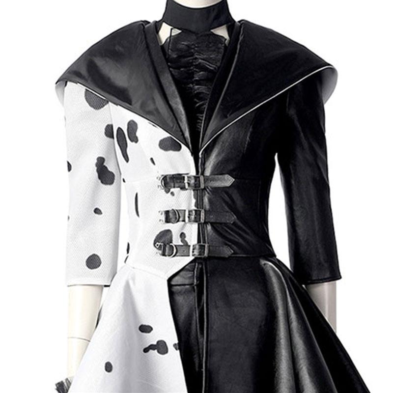 Movie Cruella Cruella de Vil Halloween Black White Splicing Suit Cosplay Costume