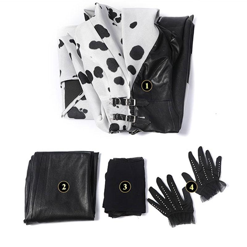 Movie Cruella Cruella de Vil Halloween Black White Splicing Suit Cosplay Costume
