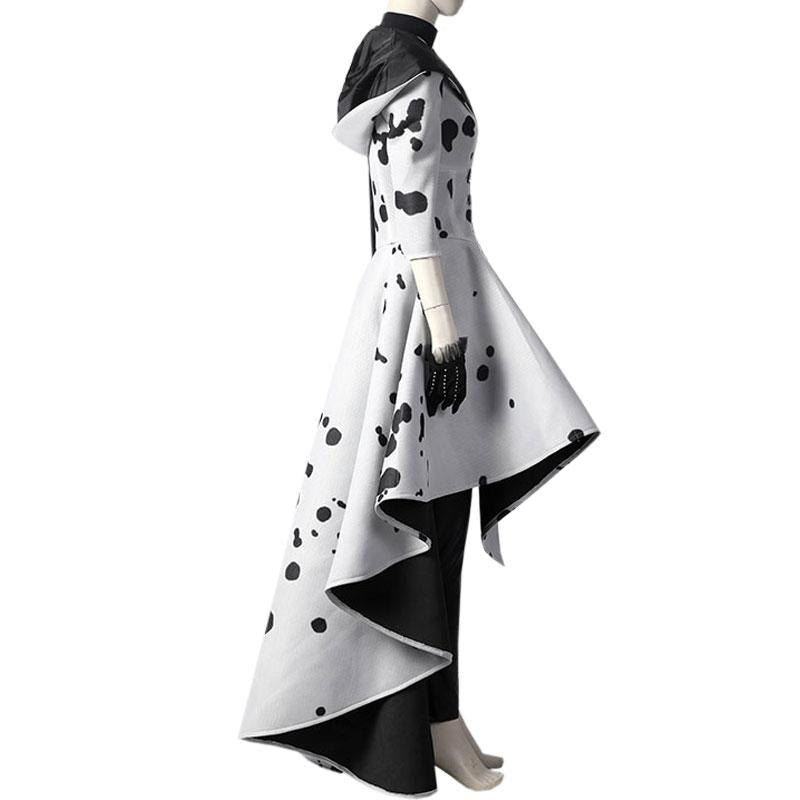 Movie Cruella Cruella de Vil Halloween Black White Splicing Suit Cosplay Costume