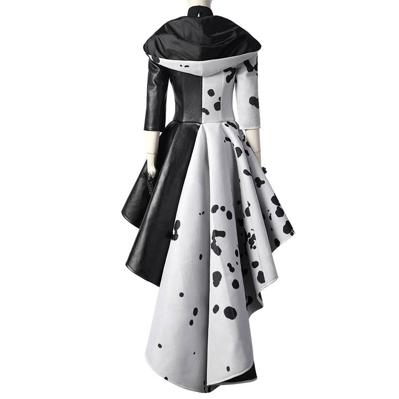 Movie Cruella Cruella de Vil Halloween Black White Splicing Suit Cosplay Costume