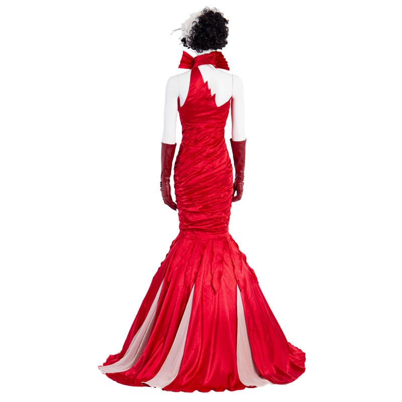 Movie Cruella Cruella de Vil Red Dress Halloween Cosplay Costume