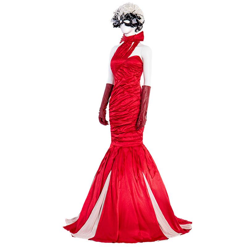 Movie Cruella Cruella de Vil Red Dress Halloween Cosplay Costume