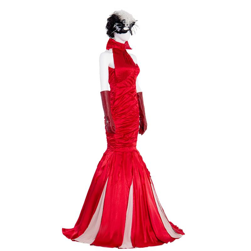 Movie Cruella Cruella de Vil Red Dress Halloween Cosplay Costume