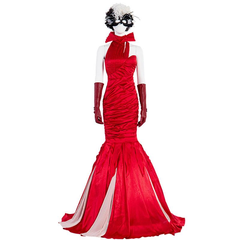 Movie Cruella Cruella de Vil Red Dress Halloween Cosplay Costume