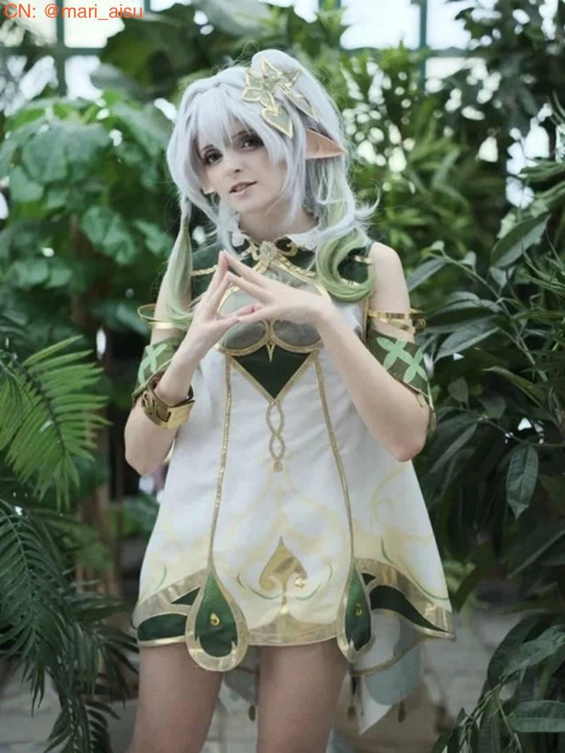 Genshin Impact Nahida Grey Mixed Green Cosplay Wigs