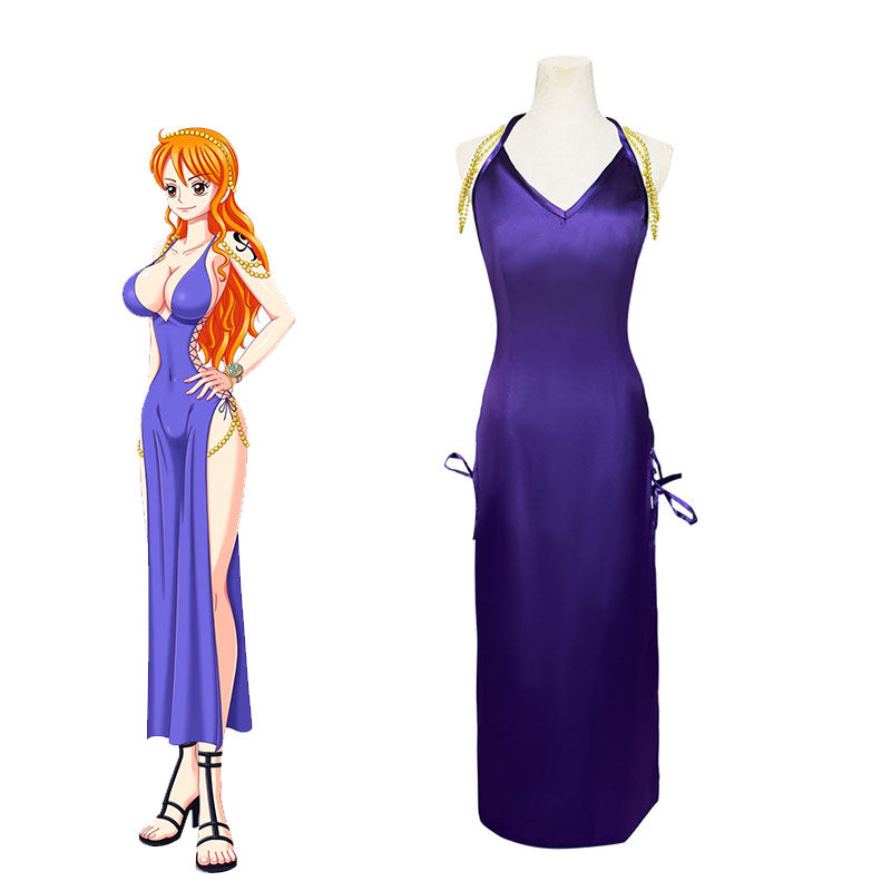 One Piece Nami Halloween Purple Dress Cosplay Costume