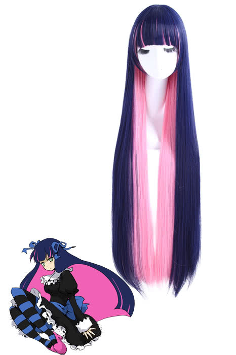 Panty & Stocking with Garterbelt Anarchy Stocking Long Straight Indigo Pink Cosplay Wigs