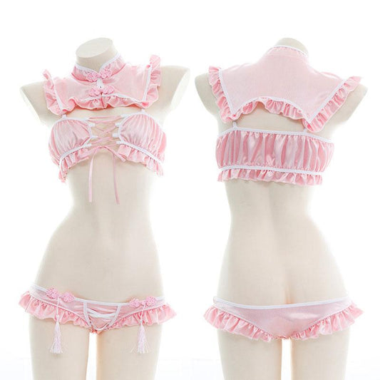 Pink Cheongsam Ruffled Underwear Cosplay Costume