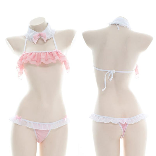 Pink Cute Ruffles Sexy Pajama Cosplay Costume