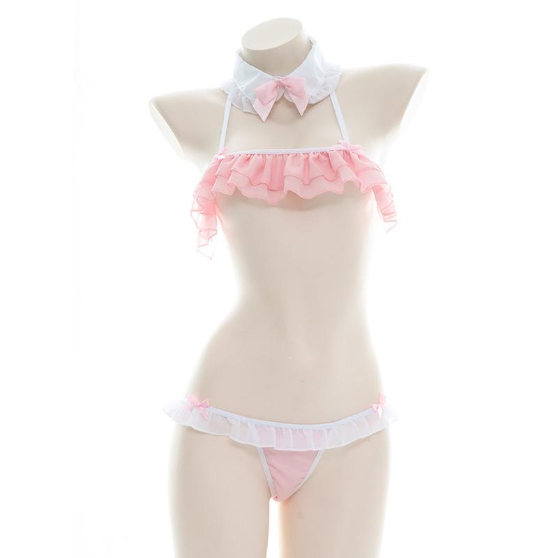 Pink Cute Ruffles Sexy Pajama Cosplay Costume