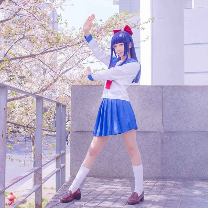 Poputepipikku Pop Team Epic Popuko und Pipimi Blaue Uniform Rock Anime Cosplay Kostüme