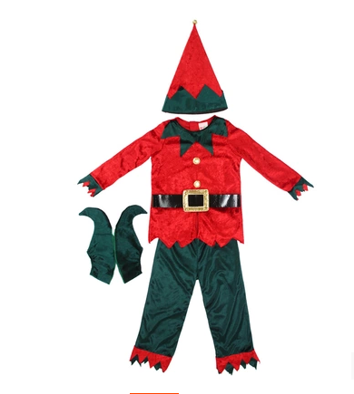 Red and Green Children Christmas Costume Double-Color Elf Suit