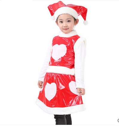 2015 New Style of Girl Red Children Christmas Costume with White Plush Edge