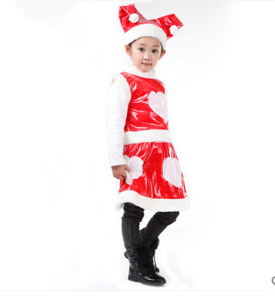 2015 New Style of Girl Red Children Christmas Costume with White Plush Edge