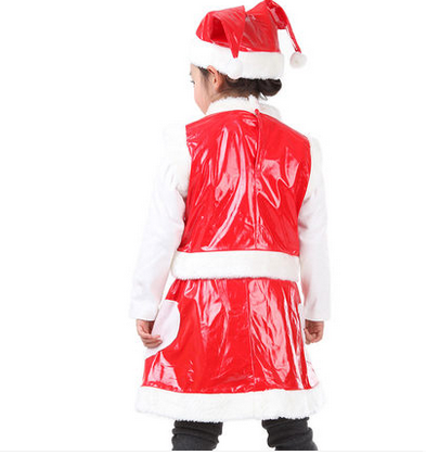 2015 New Style of Girl Red Children Christmas Costume with White Plush Edge